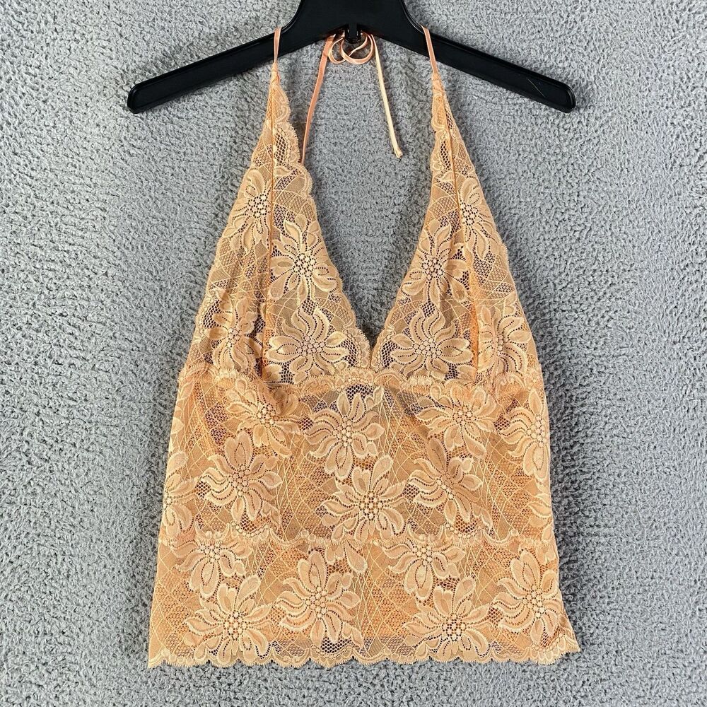 Fredericks of Hollywood Halter Top Womens Large Orange Lace Babydoll Fairy Y2K